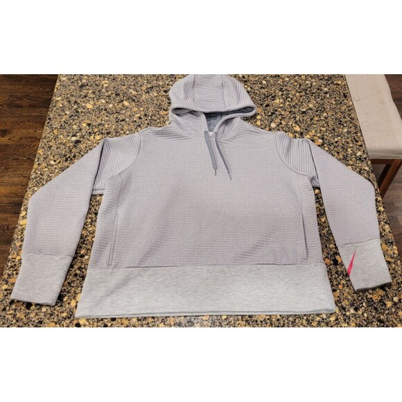 Nike Women's Dry Training Swoosh Pull Over Grey Ribbed Hoodie Size Large - Picture 1 of 6